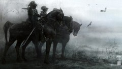 Fog weapons Horses Ravens Knights armor Warriors Swords artwork 