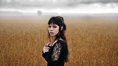 Fog woman fields brunettes