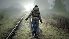 Fog woman railroad tracks HDR Photography