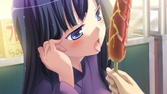 Food Anime blush long hair anime girls blue eyes purple hair 