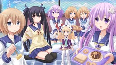 Food Anime brown Neptune red eyes anime girls blue eyes seifuku 