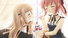 Food Anime ice cream blush long hair anime girls short hair 