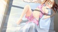 Food Anime sleeping brown ice cream navel blush barefoot anime 