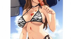 Food Anime sunglasses anime girls green eyes brunettes cleavage 