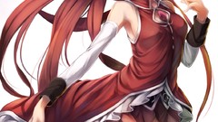 Food Anime Sweets red eyes red dress bows skirts long hair 