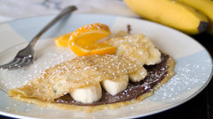 Food bananas pancakes plates