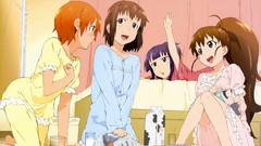 Food beds pajamas long hair barefoot anime girls brown eyes 