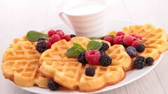 food blueberries raspberries milk cup fruit Berries Sweets