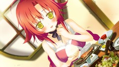 Food blush long hair anime girls yellow eyes minami kana shida 