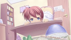 Food blush pink hair anime girls blue eyes short hair