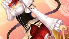 Food bread Ribbons ornaments cakes skirts smiling long hair 