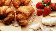 Food bread strawberries croissants