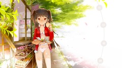 Food brown glasses red eyes long hair anime girls meganekko 