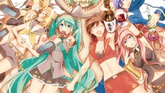 Food brown ice cream Shorts gloves stockings scarfs blue hair 