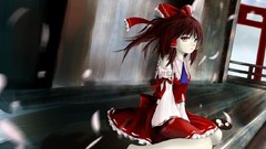 Food brown red eyes bows barefoot anime girls hakurei reimu 