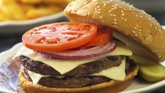 Food cheese tomatoes hamburgers pickles