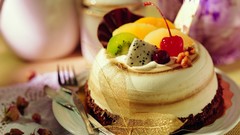 Food cherries cakes forks desserts