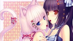 Food cherries white hair fruits bows blush long hair anime 