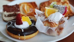 food donut strawberries Sweets dessert confectionery doughnuts