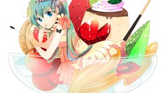Food dress cherries watermelons strawberries long hair hatsune 