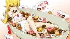 Food dress donuts series blondes long hair barefoot yellow eyes 