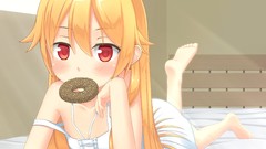 Food dress donuts series red eyes barefoot anime girls 