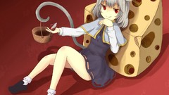 Food dress drinks red eyes short hair gray hair touhou animal 