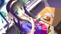 Food eating long hair brunettes school uniforms shida kazuhiro 