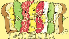 Food eggs cheese olives funny tomato sandwich hugging bacon 