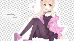 Food fangs Ribbons blondes long hair anime girls yellow eyes 