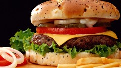 Food fast food french fries onions hamburgers cheeseburgers