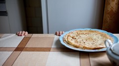 Food fingers pancakes fruits