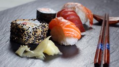 Food fish sushi asians chopsticks sushi rolls