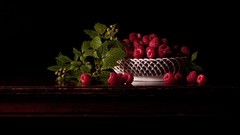 Food fruits raspberries bowls