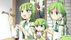 Food green eyes school uniforms kochiya sanae green hair touhou 