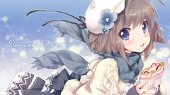 Food hats anime girls blue eyes brunettes short hair