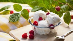 Food ice cream raspberries desserts