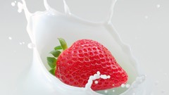 Food milk strawberries fruits