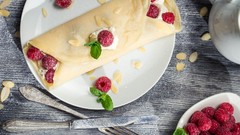 Food pancakes raspberries
