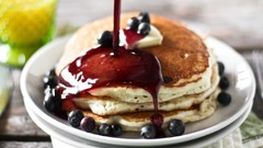 Food pancakes sauce fruits jam