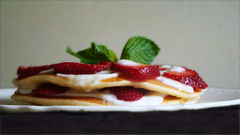 Food pancakes strawberries slices