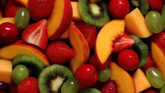 Food peaches kiwi grapes