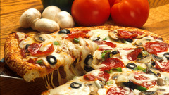 Food pizza mushrooms tomatoes