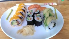 Food plates sushi chopsticks Japanese food