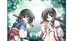 Food Ribbons blush long hair brunettes animal ears utawarerumono