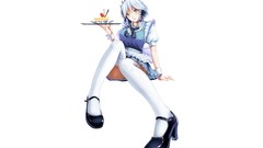 Food Shoes white background sitting cakes blush smiling anime 