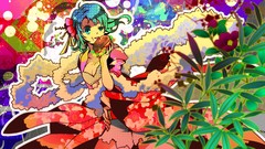 Food short hair vocaloid green hair cleavage Japanese clothes 