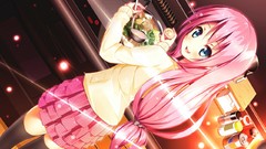 Food skirts blush pink hair long hair anime girls blue eyes 