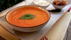 Food soup restaurant tomato basil organic