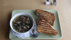 Food soup Salt toast sandwiches peppers